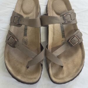 Women's Taupe Double-Buckle Cross Strap Sandals